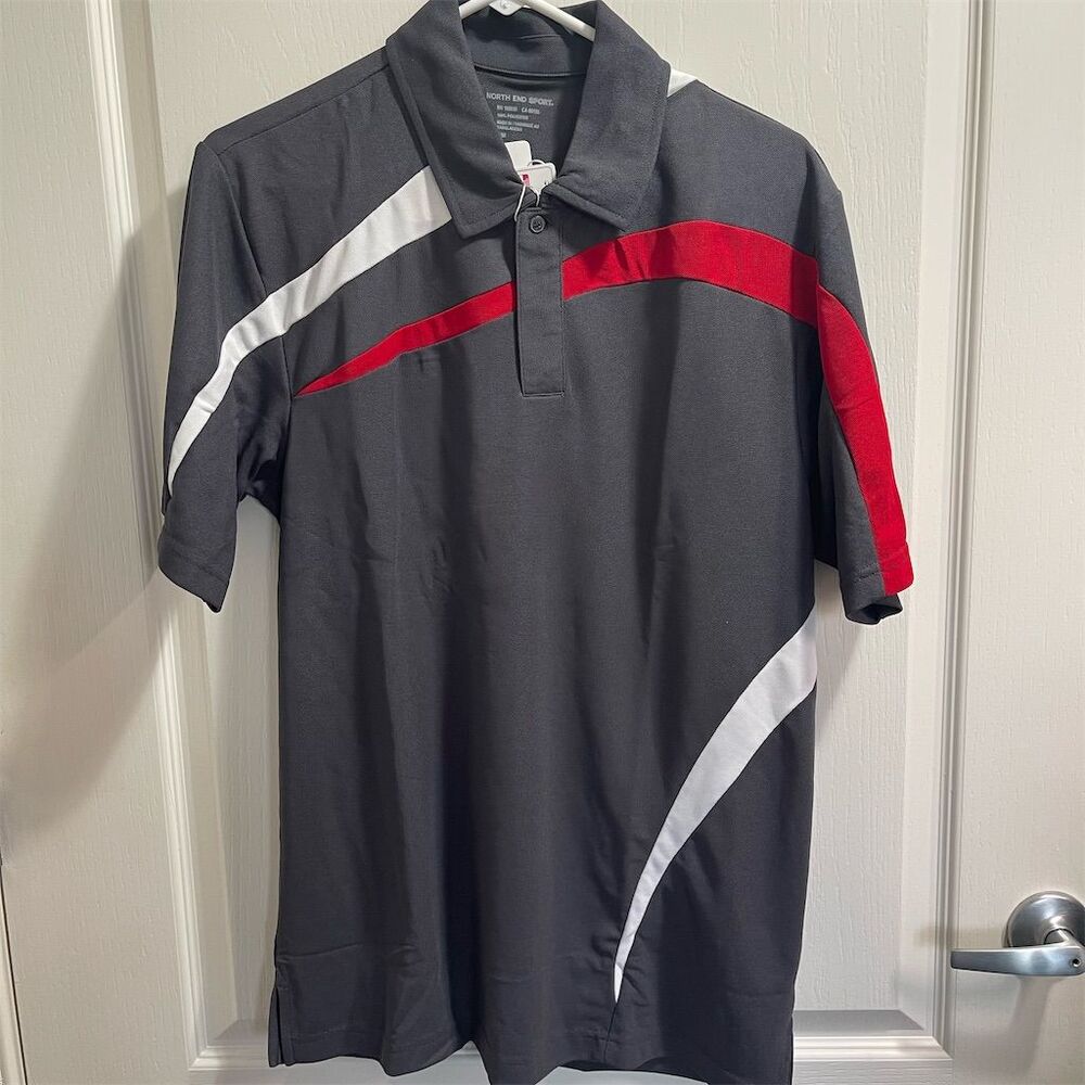 North End Men's Gray Colorblock Polo Shirt M Moisture-Wicking Activewear(sku457)
